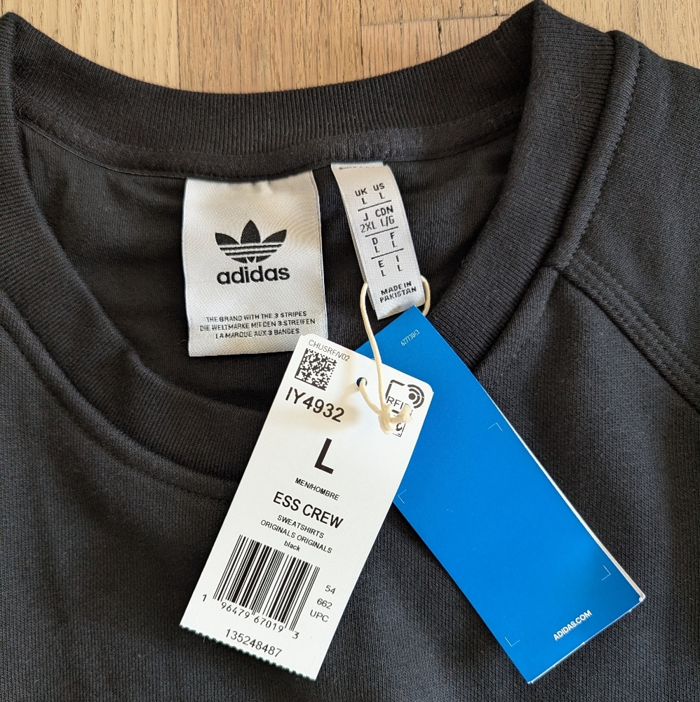 Black Adidas Trefoil Essentials Crew Sweatshirt Men's L - Picture 3 of 5